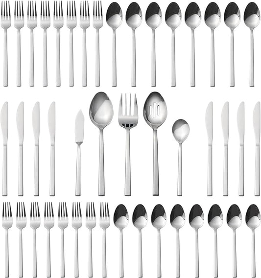 Alata Cube 45-Piece Forged Stainless Steel Flatware Set Cutlery Set,Service for 8,Silver Finish,Dishwasher Safe