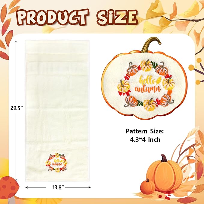 Fancy Land 2 Pcs Fall Thanksgiving Hand Towels Embroidered Vintage Turkey Pumpkin Bathroom Kitchen Towels Thanksgiving Gifts Decor 13.8 x 29.5 Inches