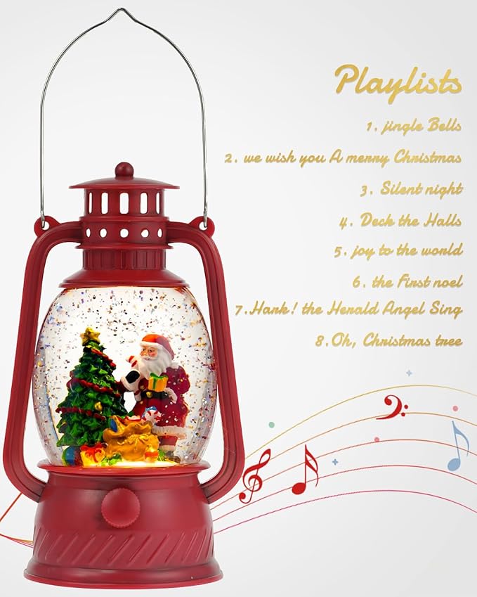 Snow Globe Christmas Decorations Indoor Santa Claus Musical Light-up Christmas Snow Globes with 6H Time Glittering Santa Claus Red Christmas Decorations Gift for Home