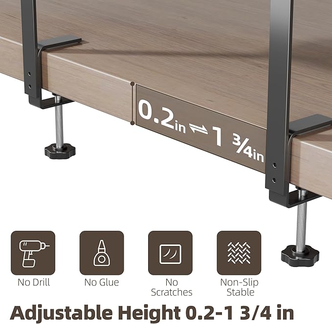 Delamu Under Desk Cable Management Double Tray, Metal Mesh Cord Organizer with U Clamp Mount, Adjustable Hole Cable Tray with Wire Management, Cable Raceway for Home Office Standing Desk