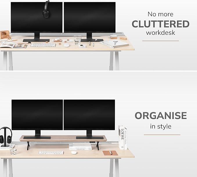 Anji Mountain Monitor Stand - Desktop Organizer & Laptop Riser, Ergonomic Monitor Riser, Space-Saving Monitor Stand for Desk, Durable Construction, Easy Assembly, Ideal for Home & Office,Biscotti