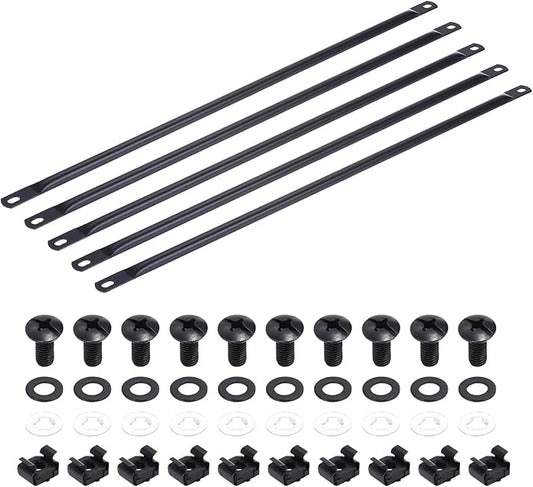 PATIKIL 1U Horizontal Cable Managers, 5 Pack 19 Inch Horizontal Lacing Bar Rack Mount Cord Management Metal Wire Organizer for Network Cabinet, Black