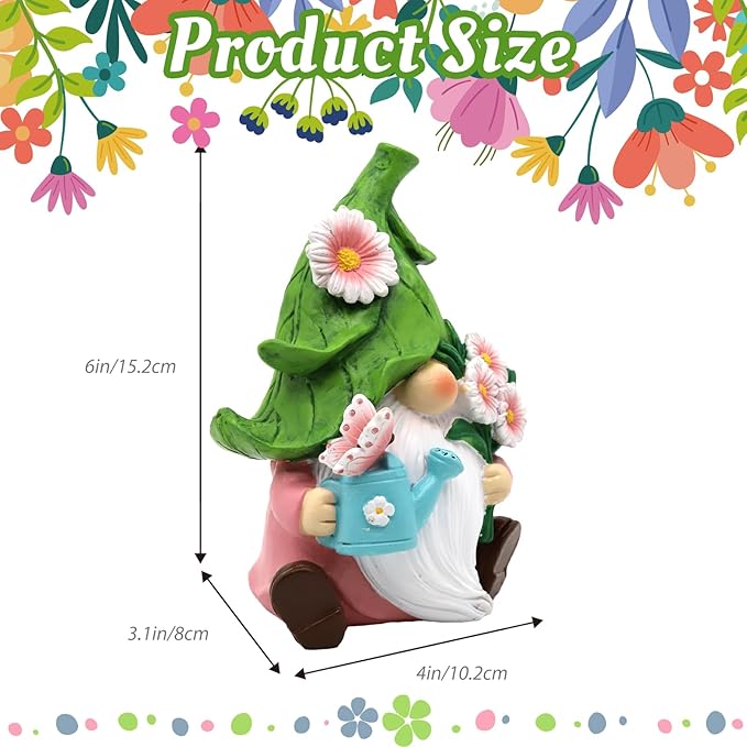 Spring Daisy Garden Gnome Figurine - 5.9'' Reisn Floral Gnome Garden Decorations Indoor Outdoor, Bright Summer and Fall Decor, Summer & Retirement Gifts for Women