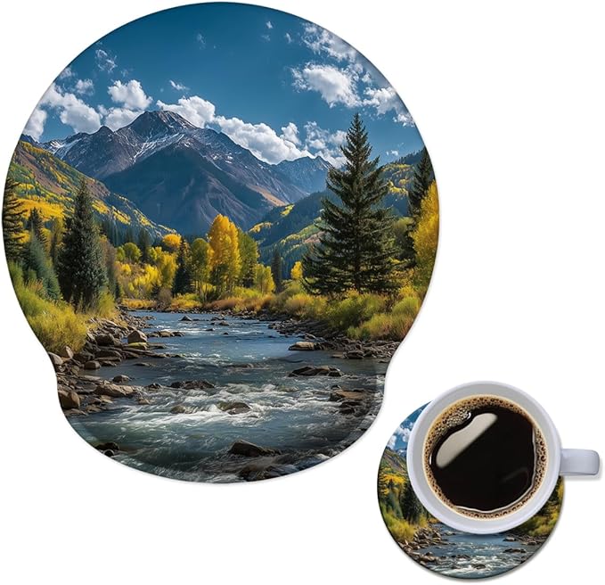 Mouse Pad with Wrist Support, Ergonomic Mouse Pad with Memory Foam Wrist Rest Cushion, Non-Slip Rubber Base Gaming Mice Pad for Home Office Computer Laptop,Fall Forest