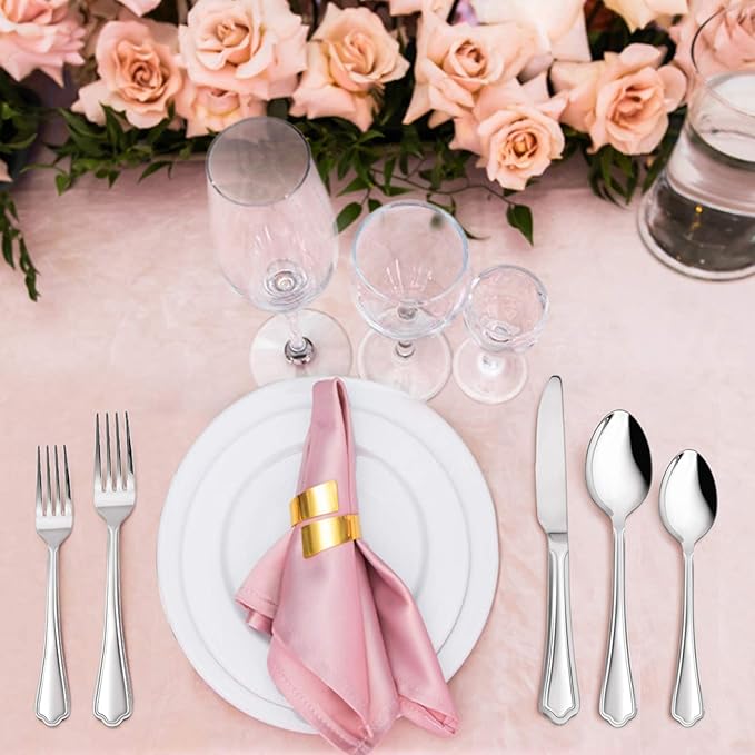 20-Piece Silverware Set, E-far Stainless Steel Flatware Cutlery Set Service for 4, Metal Tableware Eating Utensil Set, Dinner Knives/Forks/Spoons, Scalloped Edge & Mirror Polished - Dishwasher Safe