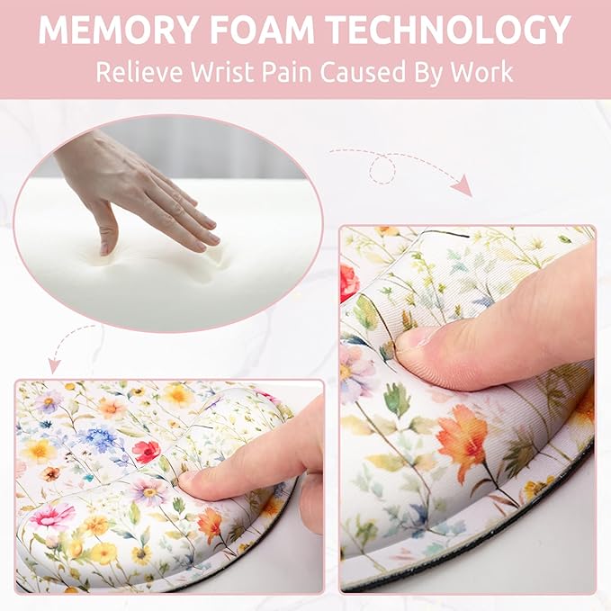 Ergonomic Mouse Pad with Wrist Rest, Small Mousepad with Non-Slip Rubber Base and Smooth Surface, Floral Mouse Pads for Desk, Office Desk Accessories