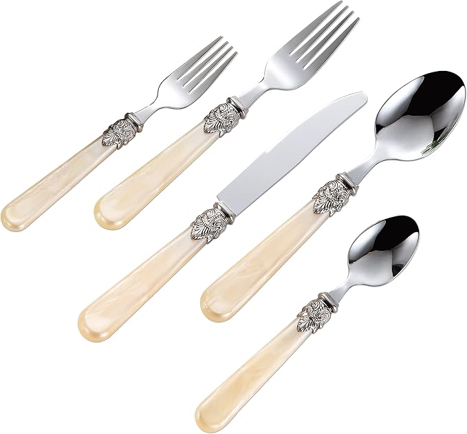 REVERIE Collection 18/10 Stainless Steel Vintage Flatware set,Sliverware set,Dishwasher safe (40, Champagne)