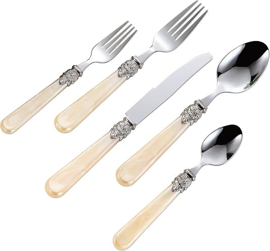 REVERIE Collection 18/10 Stainless Steel Vintage Flatware set,Sliverware set,Dishwasher safe (40, Champagne)