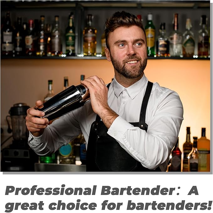 Sabary 6 Pcs Cocktail Shakers Professional Bar Shaker Boston Set Stainless Steel Martini Drink Mixer Basic Tool Weighted Shake Metal Can Cocktail Shaker Set, 18 Oz, 28 oz (Black)