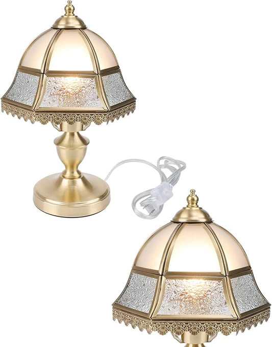 Retro Style Table Lamp, Mushroom Lamp, Frosted Glass Lampshade Brass Base for Living Room Bedroom House Nightstand, 7.4" W x 13.7" H