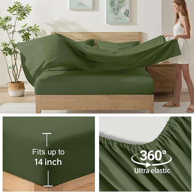 Homelike Moment King Size Comforter Set 7 Piece, Olive Green Bed in a Bag King Size Bed Set Lightweight and Machine Washable