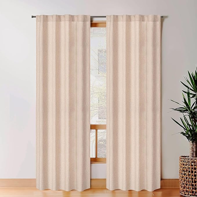 Natural Linen Tab Top Curtains 50x96 inch Set of 2 Panels - Long Flax Drapes for Living Room & Bedroom, Farmhouse Window Curtains, Rustic Linen Drapes for Modern Farmhouse & Boho Style Décor