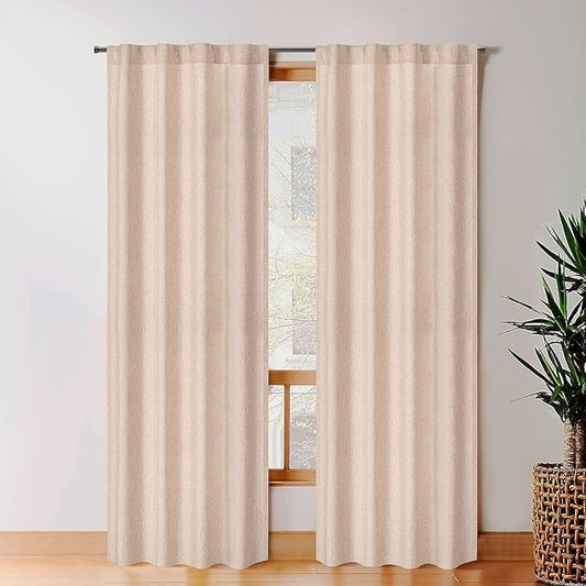 Natural Linen Tab Top Curtains 50x96 inch Set of 2 Panels - Long Flax Drapes for Living Room & Bedroom, Farmhouse Window Curtains, Rustic Linen Drapes for Modern Farmhouse & Boho Style Décor