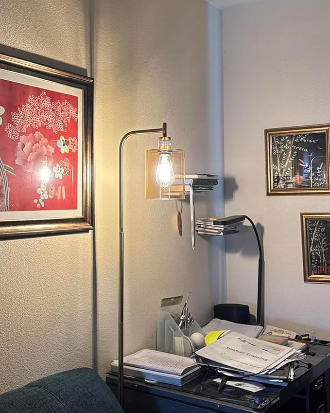 Oneach 66.5'' Floor Lamps for Living Room with Glass lampshade, Modern Gold Floor Lamp with Bulb, Industrial Standing lamp for beroom, Tall Pole Lamps Office (Bulb Included)