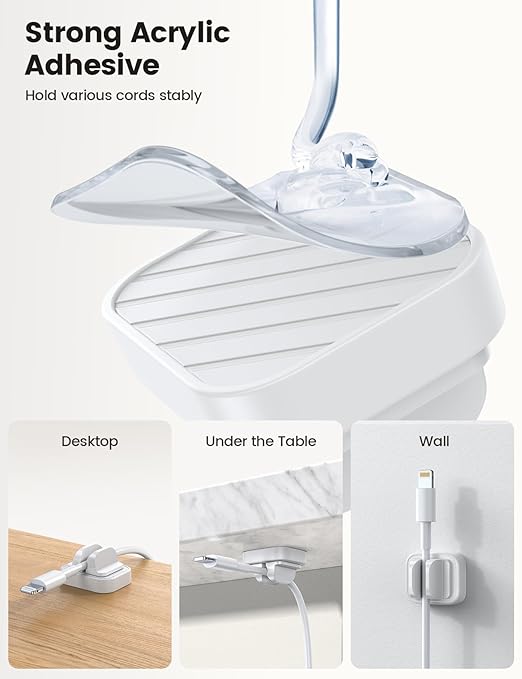 5Pack [Spring Fixed] Cord Holder Clips, Desk Organizer Accessories- Lamicall Cable Holder Mother's Day for Mother, Cable Management, Workspace Organizer & Accessories, Wire Clips for Nightstand