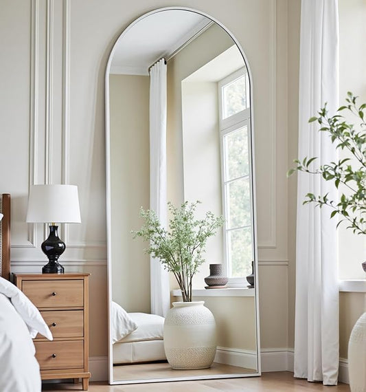 Full Length Mirror, 58"x18" Large Floor Mirror with Stand, Full Body Mirrors for Leaning or Hanging, Standing Mirrors for Bedroom, Living Room,Dressing Room, Aluminum Alloy Frame, White