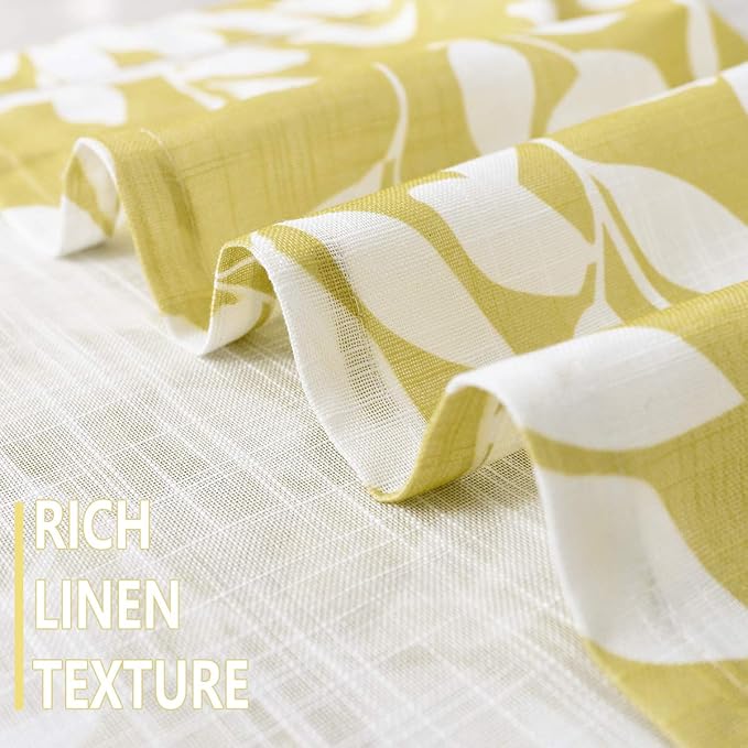 Treatmentex Semi-Sheer Curtains for Living Room Windows 95" Long White and Yellow Leaf Print Curtains for Girl's Room, Bedroom Grommet Top Curtain Panels, Mustard Yellow, 1 Pair