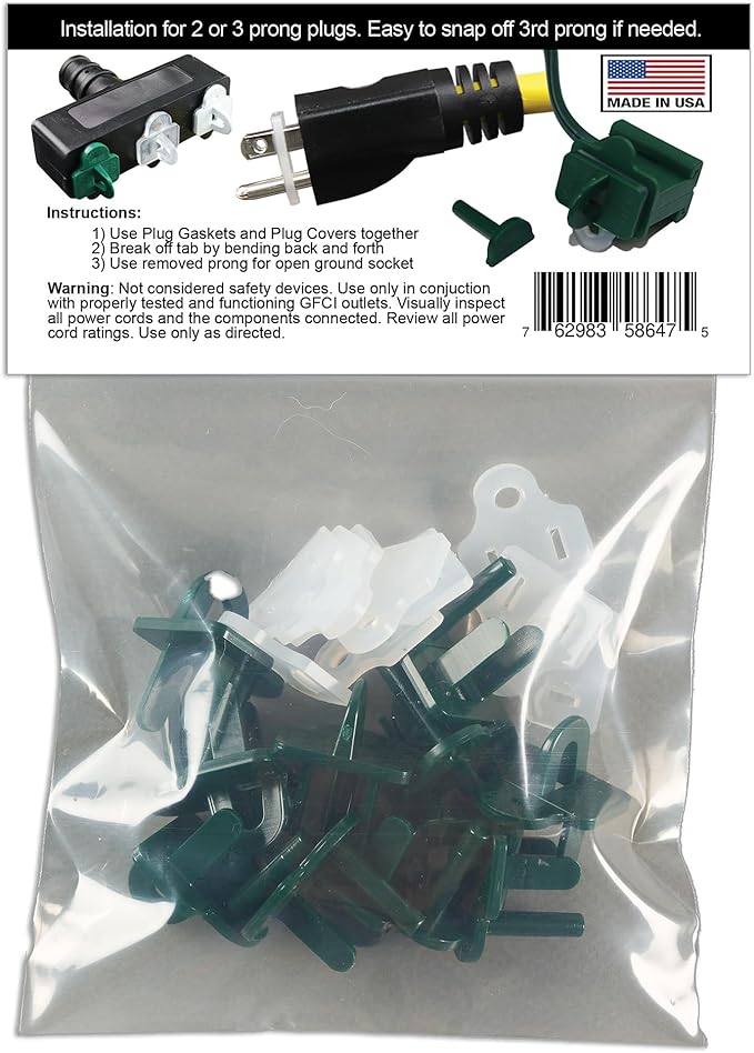 The Original Weatherproof Gaskets & Plug Covers - Made in USA, Outdoor Waterproof GFCI Protectors, Christmas Light Installation, Extension Cords, Stop GFCIs from Tripping (Green, Qty 10) - by APlugPro