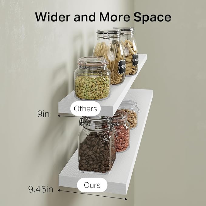 BAYKA Floating Shelves, 48 inch Wall Mounted Rustic Wood Shelves for Bathroom, Bedroom, Living Room, Kitchen, Office, Hanging Shelf for Books/Storage/Decor(White,Set of 2)