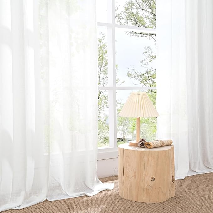 BGment White Linen Curtains 96 Inches Long for Living Room - Semi Sheer Light Filtering Drapes with Rod Pocket for Bedroom Floor Length Lightweight Rustic Window Treatments, 2 Panels Set, 52 X 96 Inch