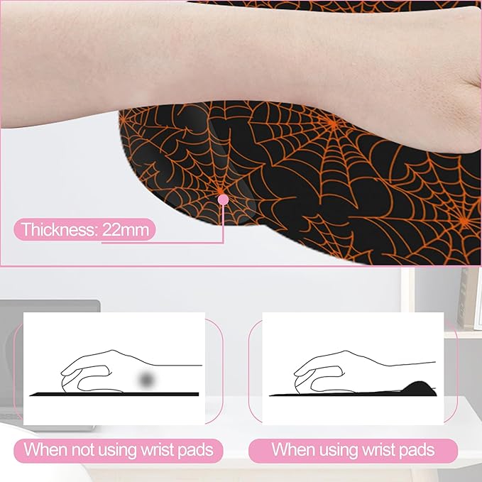 Halloween Spider Web Ergonomic Wrist Support Keyboard Mouse Wrist Rest Set, Computer Office Comfortable Wrist Rest for Mouse Easy Typing