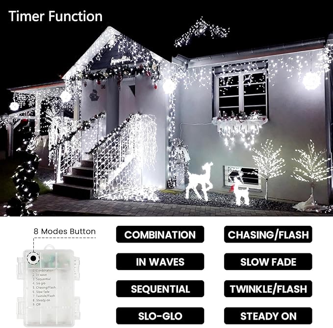 4 Pack String Lights Battery Operated with Timer, 132FT 400 LED Waterproof Battery Twinkle Lights, 8 Modes Fairy Light for Indoor Outdoor Party Bedroom Garland Tree Christmas Decorations (Cool White)