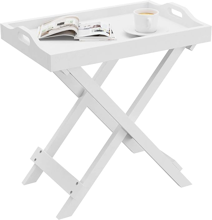 Folding TV Tray Table - Contemporary Side Table with Removable Tray Top for Food Serving, Decor, or Meals - Portable End Furniture for Living Room, Bedroom, or Home Office by Lavish Home (White)