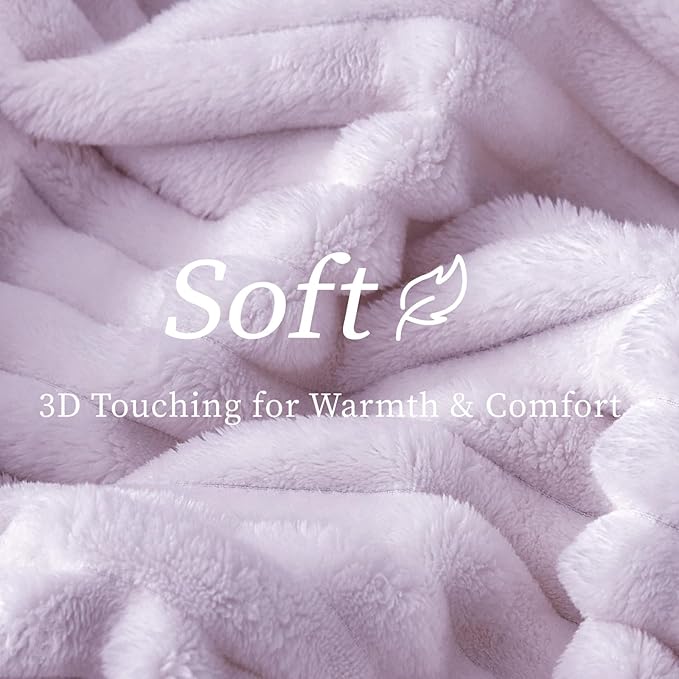 BEDELITE Twin Blanket for Couch & Bed, 300GSM Soft & Warm Fleece Blanket, Decorative and Giftable Striped Lavender Fog Blankets for Women, Men, 60"x80"