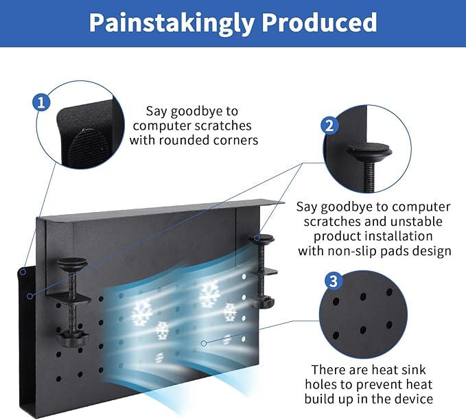 LUKETURE Desk Side Storage, No Drill Laptop Side Desk Mount, Steel Hanging Organizer, with Pegboard Accessories, Clamp on Laptop Holder for Office and Home, Fits Flat Edge Tables 0.3" to 2.8"