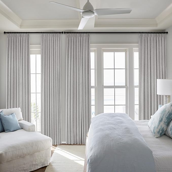 Macochico Blackout Curtains for Sliding Door Pinch Pleated Linen Curtains with Hooks Full Blackout Room Divider for Bedroom Living Room Thermal Curtains with Tieback Ivory White 100" Wx84 L 1 Panel