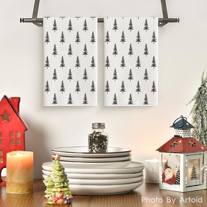 Artoid Mode Beige Xmas Tree Christmas Kitchen Towels Dish Towels, 18x26 Inch Holiday Winter Decoration Hand Towels Set of 2