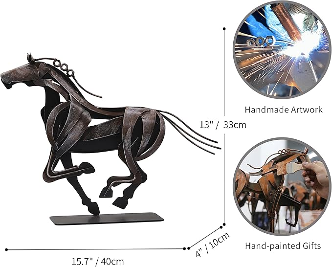 Horse Statue, Unique Metal Art Sculpture for Vintage Home Decor, Modern Decor, Gift for Horse Lovers (Retro Brown)