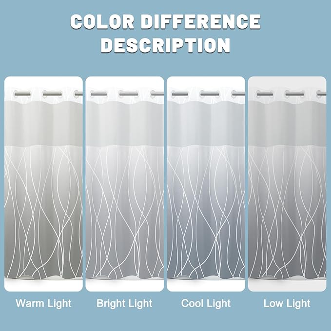 No Hook Ombre Light Grey Striped Shower Curtain with Snap in Liner Set - Hotel Shower Curtain and Liner Set with See Through Mesh Top Window,Machine Washable, 71x74 INCH