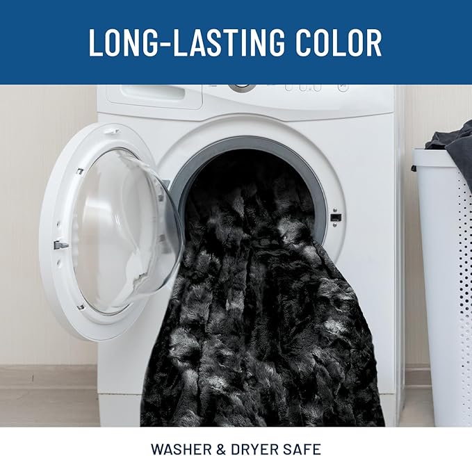 Everlasting Comfort Soft & Comfortable Black Faux Fur Throw Blanket for Couch - (50"x65") Minky & Fluffy Fall Blankets & Throws, Plush Fuzzy Cover for Bed, Sofa & Living Room - Cozy Home Decor