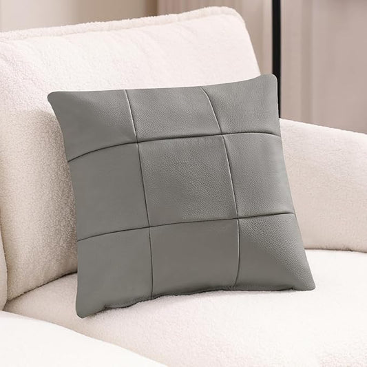 Kidol & Shellder Genuine Leather Throw Pillow Cover 18x18 Modern Solid Lumbar Pillow Covers-Luxury Pillowcases for Couch Sofa Bed-Soft Durable Decorative Cushion Case with Hidden Zipper(Grey)