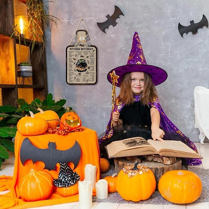 HPNIUB Witchcraft Knowledge Sign Decor,Halloween Witch Decor Kitchen Witches Herbalists Sign,Wizards Sign Meanings Plaque Vintage Wall Decor Home Party Supplies Vintage Color