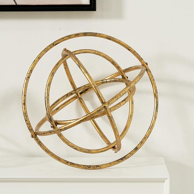8 inches-Golden Iron Sphere,Foldable Geometric Sculpture Decorative Sphere,Tabletop Decorations for Living Room, Study，Bedroom，Modern Home Decor Accents