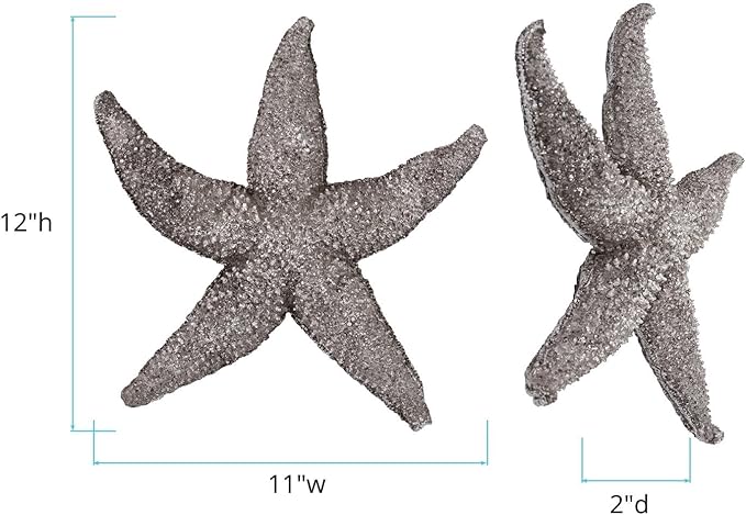 Howard Elliott Decorative Deep Starfish Figurine Hanging Wall Art for Home & Garden Decor, Silver Leaf Finish Abstract Decorative Sea Animal Figure for Tabletop & Wall Decoration 12 x 11 Inch, Small