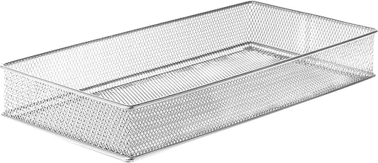 YBM HOME Silver Mesh Drawer Cabinet and or Shelf Organizer Bins, School Supply Holder Office Desktop Organizer Basket 1591s (1, 6x12x2 Inch)