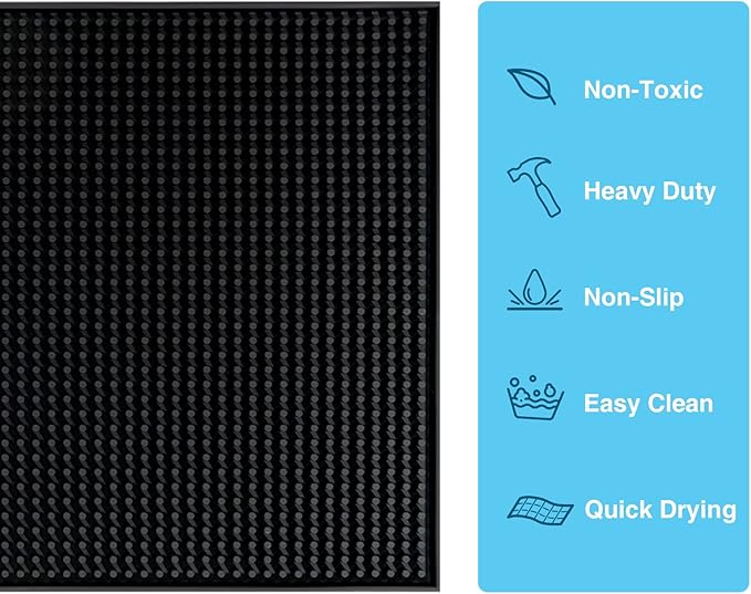 PVC Bar Service Mat for Cocktail Bartender 18x12 inches (Black 2-Pack)