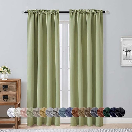 Aiyufeng Sage Green Blackout Curtains for Bedroom 84 Inch Length 2 Panels Set, Solid Thermal Insulated Privacy Living Room Window Treatment Curtains Blackout Drapes, W40 x L84 Inch, Sage Green
