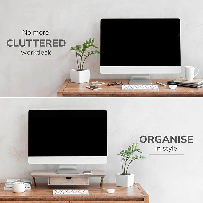 Anji Mountain Monitor Stand - Desktop Organizer & Laptop Riser, Ergonomic Monitor Riser, Space-Saving Monitor Stand for Desk, Durable Construction, Easy Assembly, Ideal for Home & Office,Biscotti