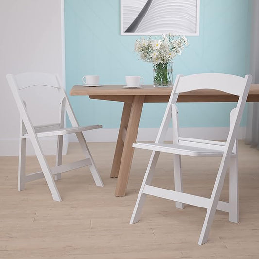 EMMA + OLIVER Folding Chair - White Resin – 2 Pack 800LB Weight Capacity Comfortable Event Chair - Light Weight Folding Chair