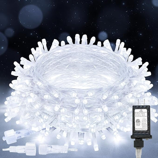 suddus 33ft 100 LED White String Lights with Timer, 12 Modes Twinkle String Lights Plug in, Connectable Indoor/Outdoor White Christmas Lights for Bedroom, Tree, Wedding, Party Decorations