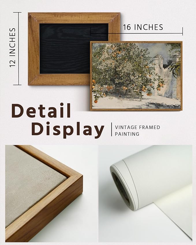 VIYYIEA Framed Canvas Wall Art Vintage Decor, Country Orange Trees Earthy Room Decor Aesthetic, Kitchen Living Room Bedroom Bathroom Rustic Farmhouse Decorations, 12"x16"