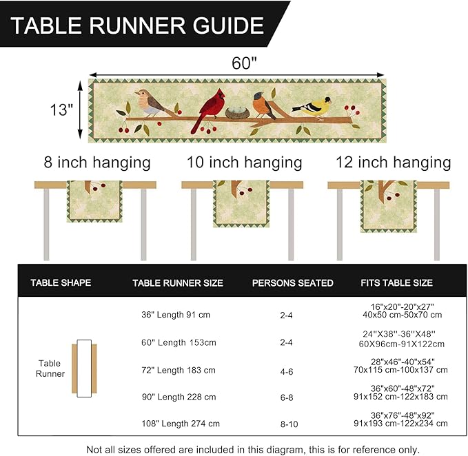 Seliem Summer Birds Tree Branches Table Runner, Cardinal Home Kitchen Dining Decor, Spring Seasonal Farmhouse Decorations Indoor Outdoor Party Supply 13 x 60 Inch