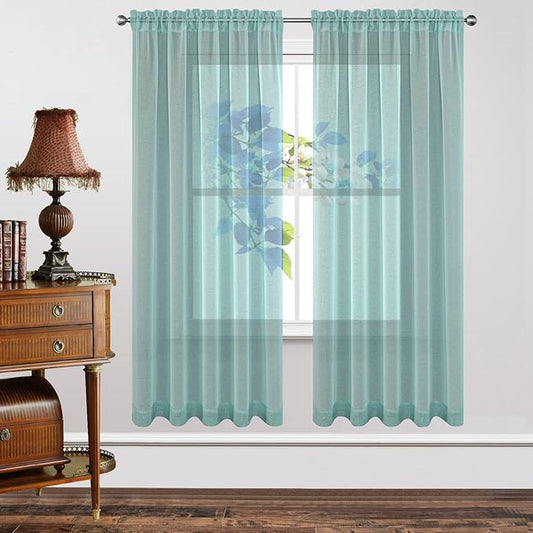 Joydeco Blue Sheer Curtains 72 Inch Length 2 Panels Set, Rod Pocket Long Sheer Curtains for Window Bedroom Living Room, Lightweight Semi Drape Panels for Yard Patio (54x72 inch, Teal Blue)