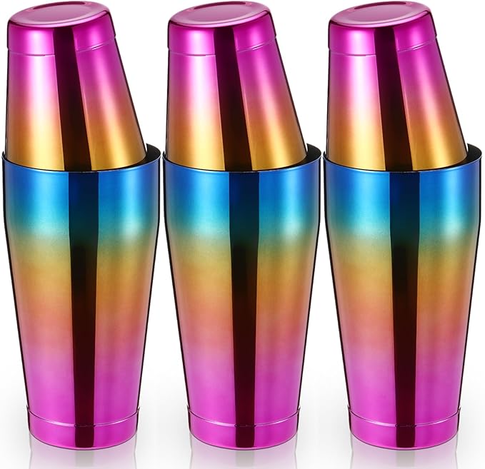 Sabary 6 Pcs Cocktail Shakers Professional Bar Shaker Boston Set Stainless Steel Martini Drink Mixer Basic Tool Weighted Shake Metal Can Cocktail Shaker Set, 18 Oz, 28 oz (Gradient Color)