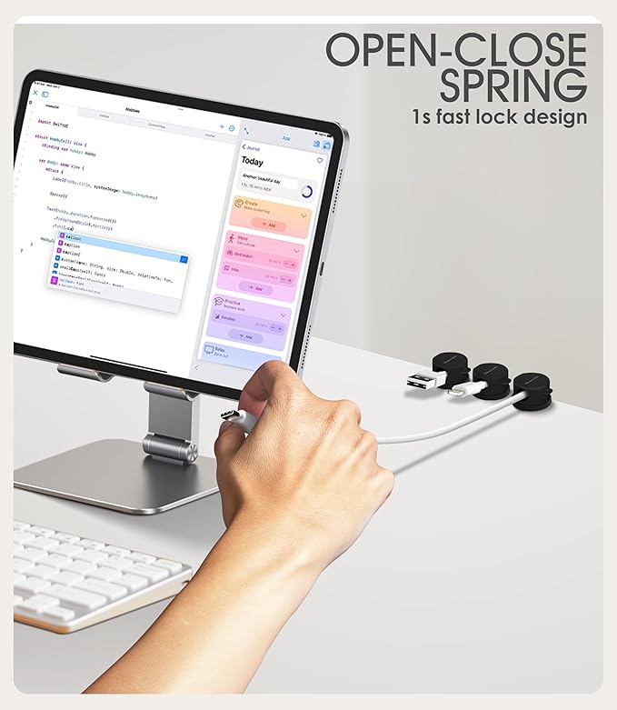 9 Pack Spring Cord Organizer Cable Clips [Locking Cable Rotatable], 2025 Latest Nearockle Phone Charging Cord Holder Cable Management for Car, Nightstand, Office Desk Accessories (Black)