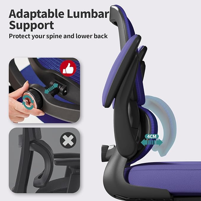 Office Chair - Ergonomic Desk Chair with Adjustable Lumbar Support, Mesh Computer Chair, Executive Chair for Home Office Comfortable Lumbar Support (Violet)